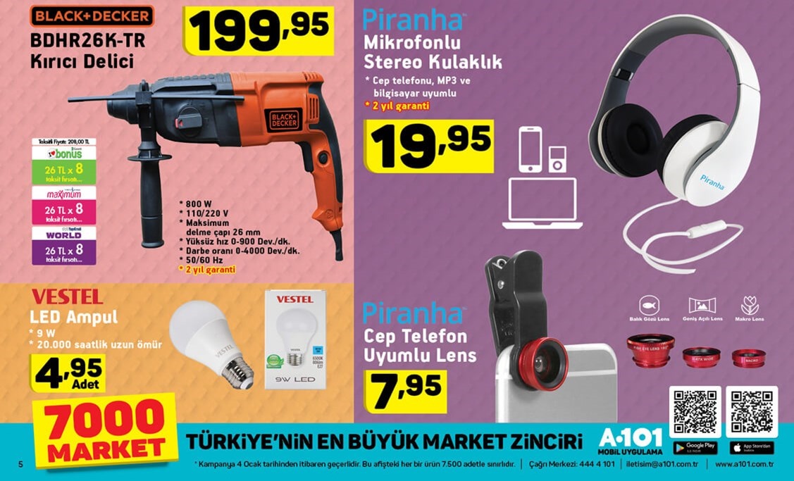 A101 Market 4 - 10 Ocak 2018 Fırsat Broşürü Kataloğu Ürünleri