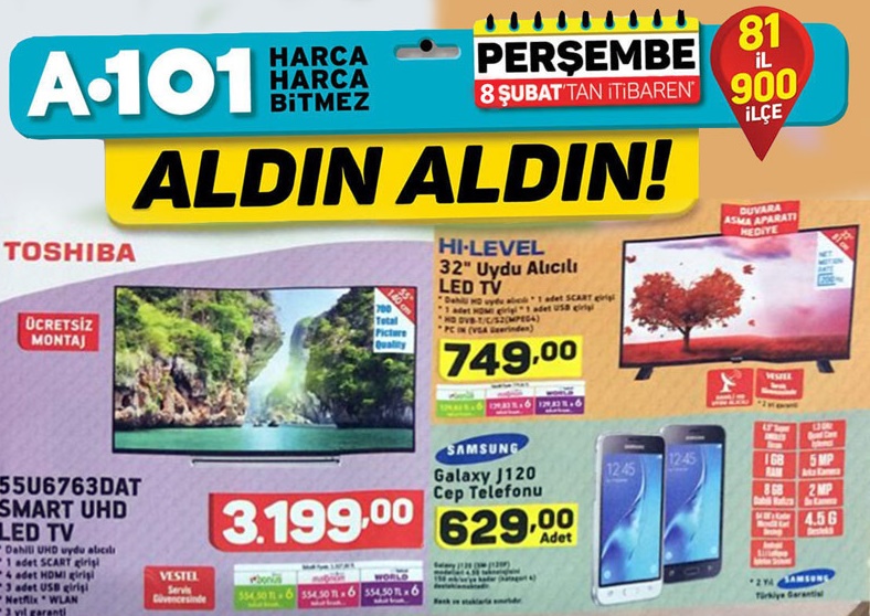 A101 Aktüel 8 Şubat 2018 İndirim Broşürü