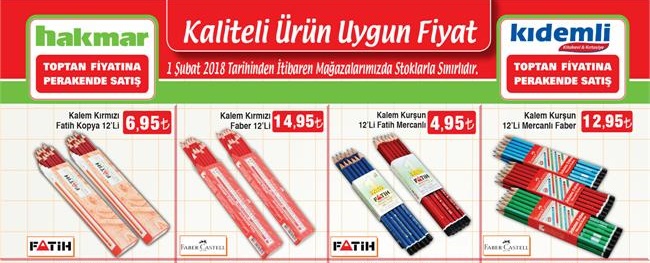 Hakmar 1 Şubat 2018 Aktüel Kırtasiye Ürünleri