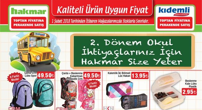 Hakmar 1 Şubat 2018 Aktüel Kırtasiye Ürünleri